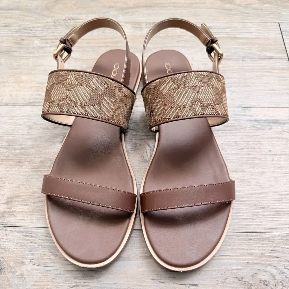 Coach Harley Sandal Signature Jacquard Brown Slingback Sandals Women's Size 10